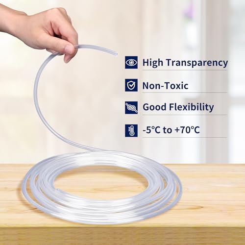 16 Feet - 3/16" ID x 1/4" OD Clear Vinyl Tubing, Translucent Plastic PVC Tubing Hose Pipe for Water Air Pump - size: 3/16" ID 1/4" OD