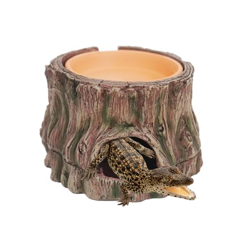 Reptile Hideout with Detachable Base and Humidity Dish, Gecko Hide Climbing Toy Tank Accessories, Terrarium Decor, Reptile Hide Cave for Crested Gecko,Lizard, Snake, Crabs