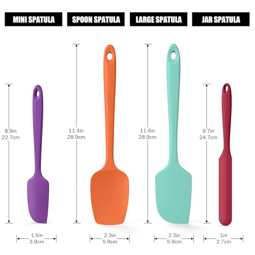4-Piece Silicone Spatula Scrapers: Doosu 600°F Heat Resistant Food Grade Kitchen BPA Free Rubber Baking Cooking Tool Nonstick Utensil Set for Mixing, Scraping, Folding, Stirring, Serving (Multi-4) - color: Multicolor 7, size: Set of 4