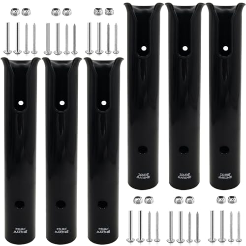 ISURE MARINE Fishing Rod Holder Bracket Wall Mounted Boat Side Mount Tool Holder Tube Links with Screws 2/3/4/6 Pole Tube (White/Black) - color: 6-Pole Black