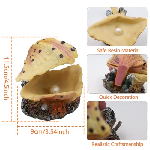Abnaok Aquarium Shell Decoration, Tropical Clam Live-Action Ornament, for Fish Tank Aerating, Aquarium Oxygenated - Shell Pearl Air Stone Bubble Decoration - color: Beige