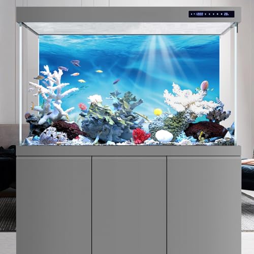 AWERT Undersea Theme Aquarium Background Colorful Coral Tropical Fish Sunshine Underwater World Fish Tank Background 36x18 inches Durable Polyester Background - size: 36x18in/90x45cm