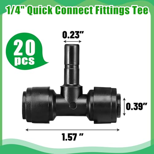 20 Pack 1/4" Push to Connect Fittings Tee Connectors,Reptile Mister System 1/4" Quick Connect Fittings,Reptile Mister Fittings for Aquarium,Vivarium,Irrigation System - size: 20 Pack 1/4" Tee