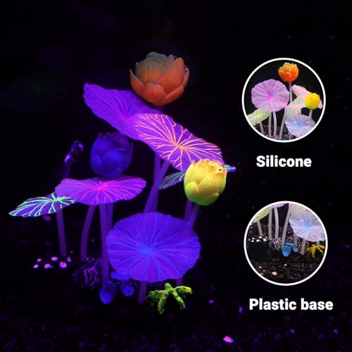 3-Petal Lotus Aquarium Decor with Weighted Base, Lifelike Silicone Lotus Flower & Leaf Ornament for Freshwater Fish Tanks, Betta Cave and Shrimp Shelter for Aquascaping