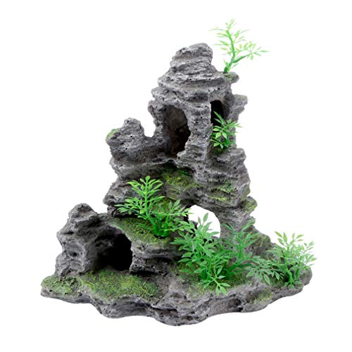 Saim Aquarium Mountain View Stone Ornament, Artificial Mountain Hill View Stone Rock Cave Aquarium Decorations Fish Tank Decor for Betta Cichlids Hideaway Cave, Hermit Crab Hideout - Small