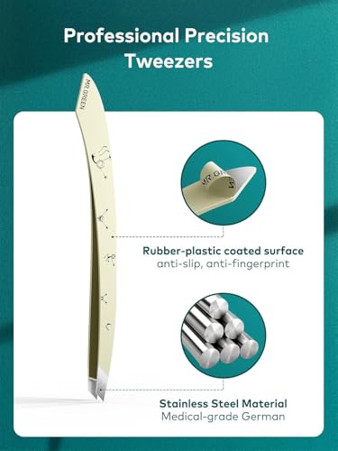 MR.GREEN Tweezers,Professional Precision Eyebrow Tweezers for Women and Men, Tweezers for Facial Hair Women, Stainless Steel Slanted Hair Removal Tweezers, Eyebrow Plucker, Ingrown hair tweezers - color: Light Yellow