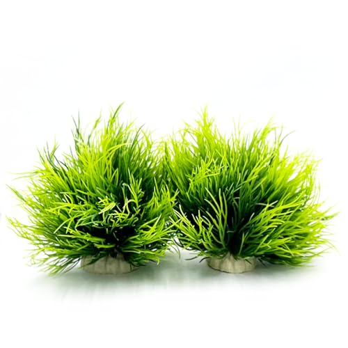 Aquarium Plants Fish Tank Decorations 2pcs Small Size/3.5inch Ornament Plastic Artificial Plant Goldfish Waterscape Fish Hides Mini Grass Set (2pcs/Green)