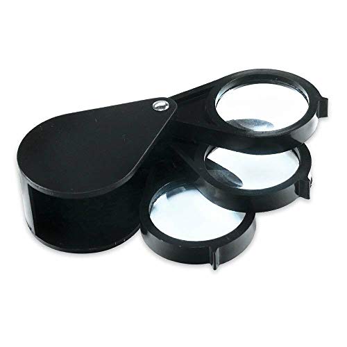 Pocket Magnifier Loupe 5X 10X 15X Triple Folding Magnifying Glass Jewelry Eye for Gemstone Coin Stamp Reading