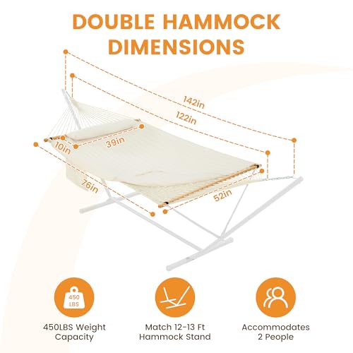 Lazy Daze Hammocks Rope Hammock with Pad, Spreader Bar, Carabiners, Tree Straps, Chains for Outside Patio- Max 450 Lbs, Cream