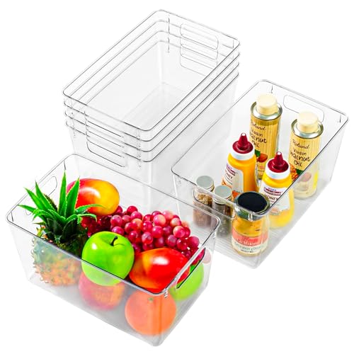 Freebat 6 Pack Large Clear Plastic Storage Bins,Plastic Containers with Handle for Pantry Organizer and Storage,Perfect for Kitchen,Fridge,Cabinet, Closet,Bathroom Under Sink Storage - color: Large 6Pack