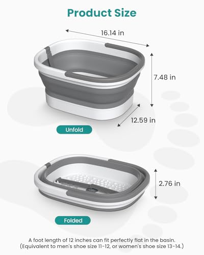 Nekteck Collapsible Foot Soaking Tub with 138 Acupressure Nodes and Pumice Stone for Foot Bath Soak, Foot Basin Foot Massager for Pedicure Foot Spa, Gifts for Men Women Dad Mom - color: Grey