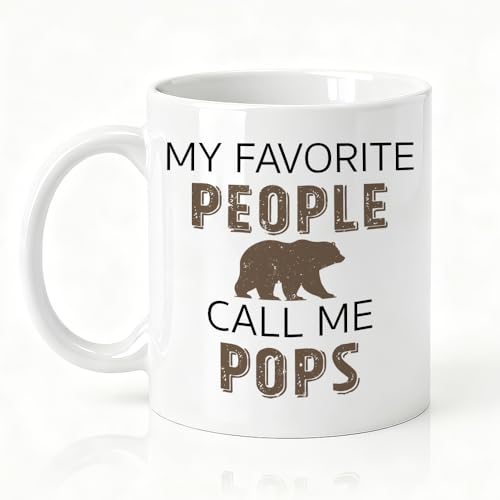 My Favorite People Call Me Pops Coffee Mug, Brown Bear Ceramic Mug For Dad, Bear Theme Drinking Cup For Men, Birthday Thank You Gifts for Daddy, Christmas Retirement Gifts For Family Grandpa - color: White09