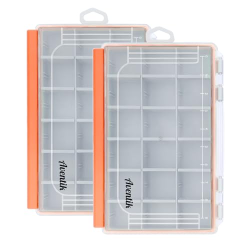 Aventik Waterproof Fishing Tackle Box Organizer with Removable Dividers Sturdy Lure Storage Box and Terminal Tackle Storage 3600 Tackle Trays - color: Orange(10.75”×7.13”×1.8”)