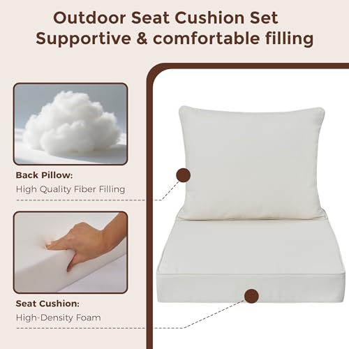 FUNHOME Outdoor Seat Cushion Set 24 x 24 x 4 Inch,Water Resistant Outdoor Chair Cushions for Patio Furniture,Thick Deep Seating Pads for Outside Chair Sofa Couch, Cream Beige - color: Cream Beige