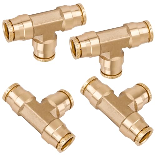 1/2" Tee Union DOT Air Fittings, Quick Push to Connect Fittings Brass Union Tee, 4PCS DOT Approved Air Brake Line Fittings for Trucks Trailers and Industrial Use - color: DOT Union Tee, size: 1/2" Od
