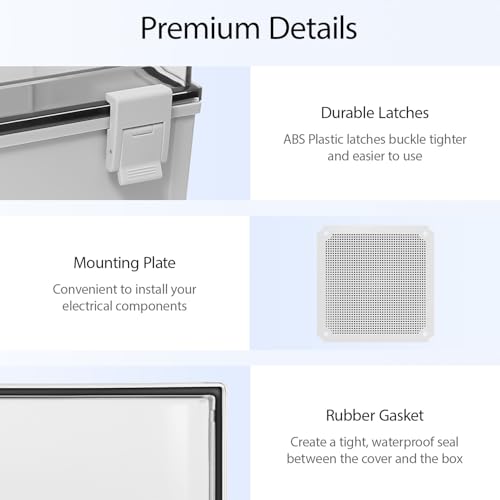 Junction Box, IP65 Waterproof Dustproof ABS Plastic Enclosure, Outdoor and Indoor Project Box Hinged Clear Cover with Mounting Plate Wall Brackets, Outer Dimension 11.8"x 11.8" x 7.1", Grey - size: 11.8"x 11.8" x 7.1" (1pc)
