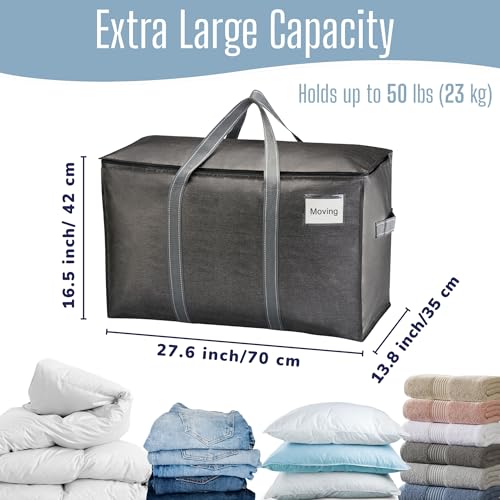VENO 2 Pack Heavy Duty Moving Bags, Extra Large Storage Bags with Reinforced Handles & Strong Zippers, Foldable & Reusable Moving Box Alternative for Clothes & Dorm Storage - color: Dark Gray, size: 2 Pack