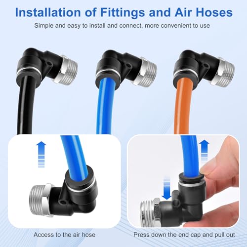 12 Pcs Push to Connect Fittings 3/8 Inch Tube OD x 1/2 Inch NPT Thread Pneumatic Male Straight and Elbow Quick Connect Air line fittings - size: 3/8"OD x 1/2"NPT