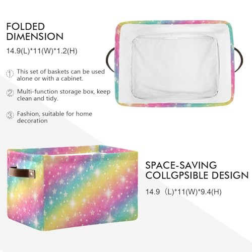 Rainbow Galaxy Storage Basket Bin, Large Cube Storage Box Canvas Collapsible Storage Organizer for Home Office Closet - 15 L x 11 W x 9.5 H - color: Rainbow Galaxy, size: 1 PCS