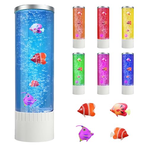 Brewish Bubble lamp | 7 Color Changing LED Lamps | Fake Aquarium Night Light | Artificial Fish Tank with Moving Fishes | Home Decor, Ideal Gift for Kids, Adults, Sensory Lights for Autism & ADHD