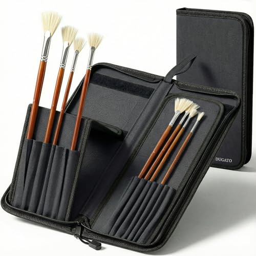 DUGATO Long Canvas Paint Brush Holder Zippered 5.7x14.8 inches, Premium Art Case for Brushes Long Handle up to 13" Length, 15 Slots Storage for Artist (Brush Not Included) - Black - color: Black, size: Large 5.7x14.8 inches