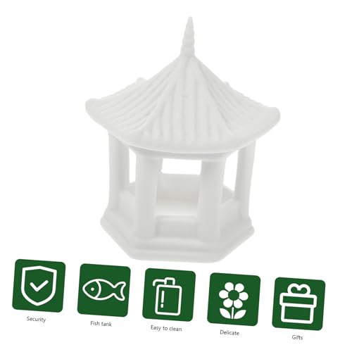 HANABASS Hexagonal Pavilion Ornament 2.79X2.44X2.16In Miniature Ceramic Pavilion Statue for Fish Tank Decor Aquarium Decoration Zen Garden Accessories and Desktop Ornament