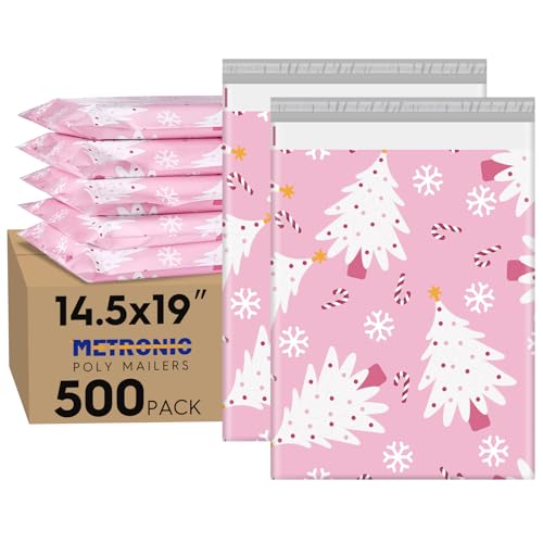 Metronic Christmas Poly Mailers 14.5x19" 500 Pack Shipping Bags for Clothes,Self Adhesive Shipping Envelopes for Small Business,Waterproof Mailers Poly Bags for Shipping,Packaging Mailing Bags Pink - color: Christmas Tree, size: 14.5x19 500pc（A Box）