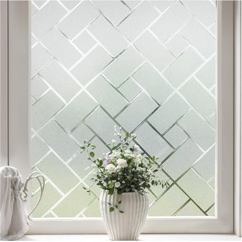 Coavas Frosted Window Privacy Film Static Cling Non-Adhesive for Glass Windows, Heat Control UV Blocking Sun Blocking Anti Glare, Day and Night Bathroom Home Office Cover, 17.5"x78.7" - color: White, size: 17.5 x 78.7 Inch