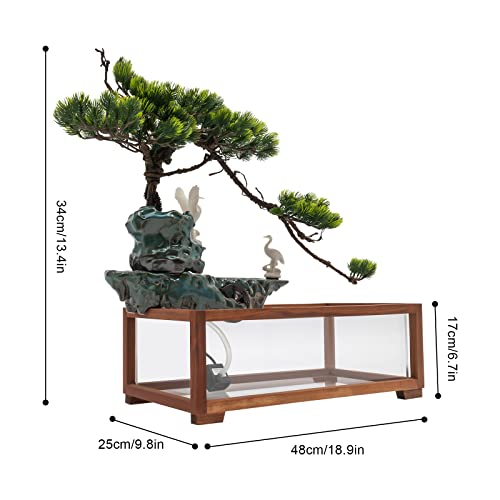 Tabletop Water Fountains Indoors with LED Light, Fake Plants，Rockery and Aquariums Water Fall Indoor for Living Room Office Decor (Fish Tank Size: 17.7L x 8.3W x 6H Inch - style: style B