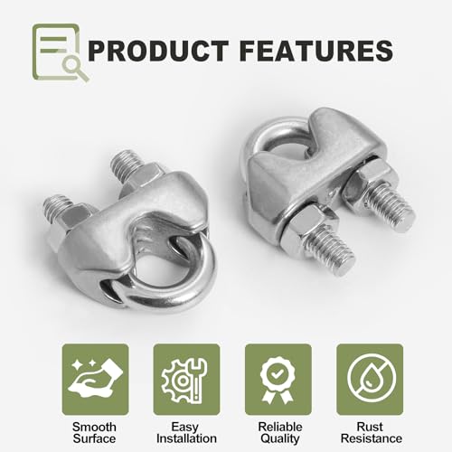 12pcs M4 Wire Rope Clamp, 5/32 inch Cable Clamps Stainless Steel Wire Rope Clips - size: M4