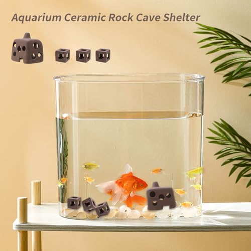 MY MIRONEY 8Pcs Ceramic Shelters Aquarium Ceramic Rock Cave Shelter Shrimp Betta Lizards Hideaway Breeding Cave Cubic Hideout Fish Tank Decor Ornament