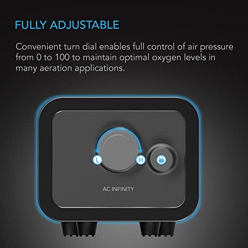 AC Infinity Air Pump One-Outlet Adjustable Oxygen Pump Kit with Tubing, Check Valve, and Air Stone, for Aquariums, Ponds, and Hydroponics Systems - size: 5.86 L Inch x 3.22 W Inch x 2.67 H Inch
