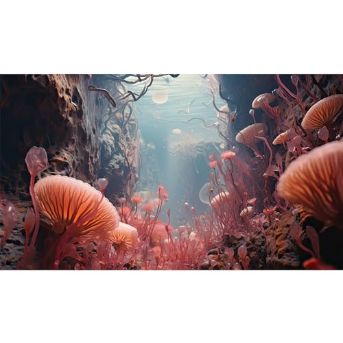 Coral Reef Aquarium Background Underwater World Rock Cave Style Terrarium Backdrop Fantasy Under Sea Coral Fish Tank Background Cave Landscape Tank Wallpaper Poster Vinyl 24x12in - color: Coral Pink, size: 24(W)x12(H)inches/ 60(W)*30cm(H)