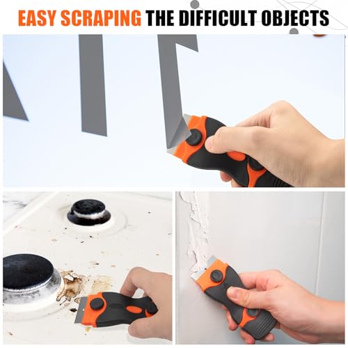 7 Pack Razor Blade Scraper Tool, Razor Scraper, With Extra 40Pcs Blade Scraper and 3 Types of Cleaning Brushes, Used for Cleaning Oil Stains, Dirt and Glue Stains on The Surface of Objects