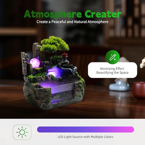 Rockery Tabletop Fountain, Indoor Waterfall with Atomizer, Fish Tank Design, 4-Color LED Lights, Ideal for Office, Living Room, Yoga Room, Bedroom Relaxation Decor - size: C