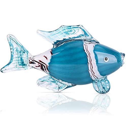 LCCCK Large Glass Fish Statue, Hand Blown Glass Sea Life Figurines, Coastal Decor for Home,Tropical Fish Ornaments Collectible Figurines, Coffee Table, Shelf, Office, Bathroom Decoration Nautical Art - color: E/1