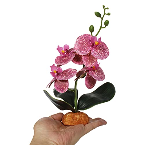 Fake Orchids Artificial Flowers, Reptile Terrarium Decor Plants, Bearded Dragon Tank Accessories fit Crested Gecko Leopard Lizard Chameleon Ball Python Snake Frog - Red - color: Red