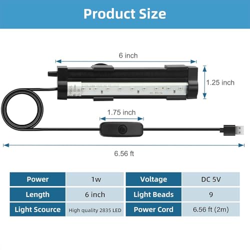 Submersible Aquarium Light 6Inch Fish Tank Light Bubbler Wall with Air Bubble Hole IP68 Waterproof Color Changing Led Light for Freshwater and Saltwater Aquariums Fish Tanks - size: 6 Inch