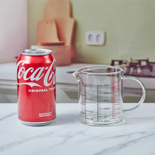 Ackers BORO3.3 Glass Measuring Cup-[Insulated handle | V-Shaped Spout]-Made of High Borosilicate Glass Measuring Cup for Kitchen or Restaurant, Easy to Read, 250 ML (8 Oz, 1 Cup) - size: 250ml/8OZ