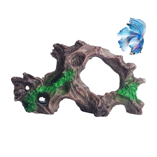 RUIAN Aquarium Tree Root Decor with Plants-Betta Fish Tank Ornament, Realistic Brown&Green Resin Hideaway Shelter for Small Fish(O Tree Root) - color: O Tree Root