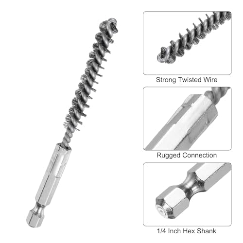HARFINGTON 10Pcs Stainless Steel Bore Brush 9mm Dia 4" Long Cleaning Twisted Wire Brush with Handle 1/4" Hex Shank for Tubes, Ports, Bearings - size: 9mm