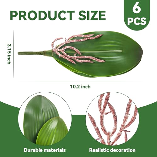 Miracliy Fake Orchids 6 Pack Artificial Orchid Leaves Faux Greenery Stems for Vase Shelf Desk Bathroom Decor and DIY Floral Arrangements for Small Spaces - size: 6pcs