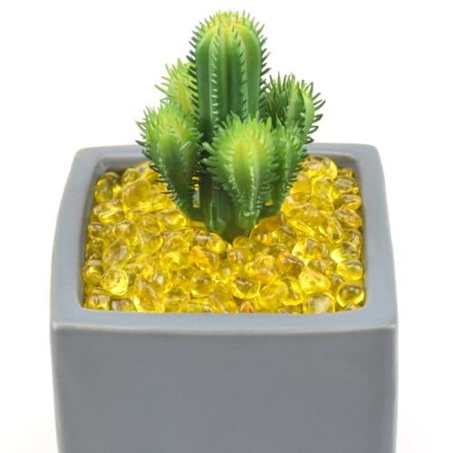 Glass Stones, 1Lb/460g Irregular Sea Glass Pebbles Non-Toxic Artificial Gemstones for Vase Filler/Terrarium Flowerpot Aquarium Turtle Tank Decoration/Handcraft Making, Yellow - color: Yellow