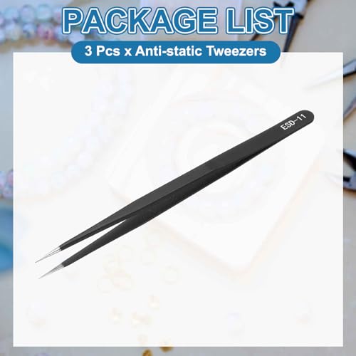 HARFINGTON 3pcs 5.51" Long ESD-11 Anti-static Straight Pointed Tip Tweezers Stainless Steel Round Edge Non-magnetic Precision Tweezers for Various Electronics Precise Repair - size: 5.51"（ESD-11)