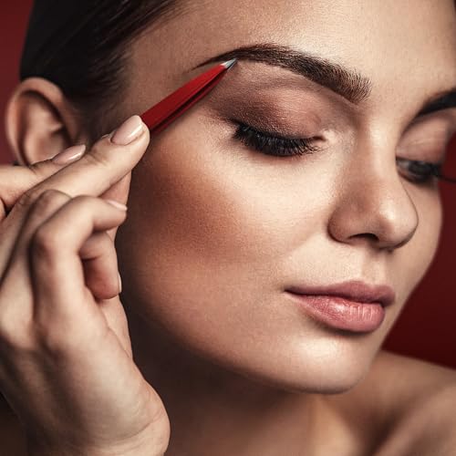 Pointed Tweezers | High Carbon Stainless Steel Needle Nose | Fine Point Precision Hair Removal | Perfectly Aligned & Hand-Filed Sharp | Red - color: Red