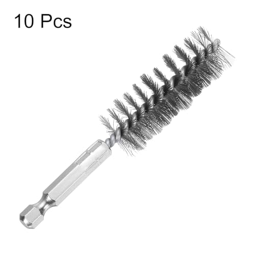 HARFINGTON 10Pcs Stainless Steel Bore Brush 19mm Dia 4" Long Cleaning Twisted Wire Brush with Handle 1/4" Hex Shank for Tubes, Ports, Bearings - size: 19mm