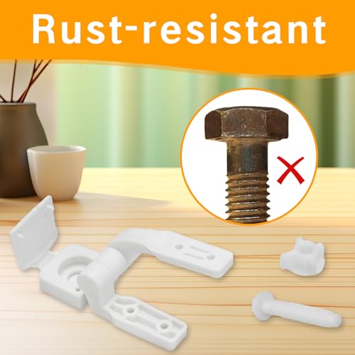 White Plastic Toilet Seat Hinge Replacement with Bolts, Screws, and Nuts, Universal Toilet Seat Bracket Hardware for Replacement and Repair.