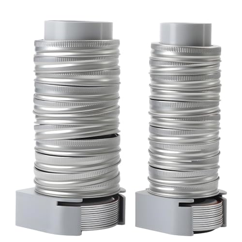 Mason Jar Lid Organizer Wall Mount with Sticky Hook, Canning Lids Holder Compatible with Regular and Wide Mouth, Hold 12 Lids and 12 Bands per Pack (Set of 2) - Grey