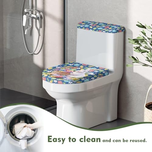 Easter Toilet Lid Seat Cover Set of 2, Egg Rabbit Carrot Bathroom Toilet Lid Cover and Toilet Tank Lid Cover, Stretch Polyster Fabric Toilet Cover Protector, Fits Most Toilet Tanks and Lids - color: Easter Egg Rabbit Carrot