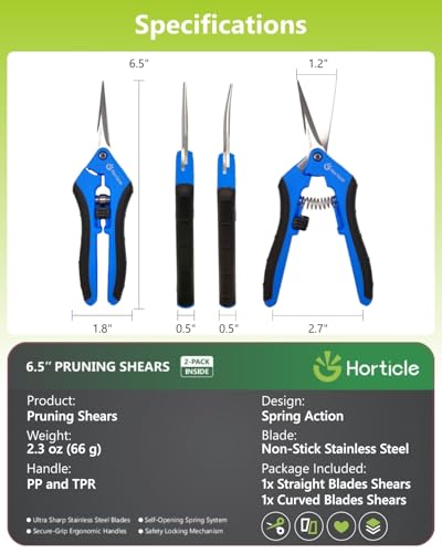 6.5" Garden Scissors Pruning Shears: 2 Pack of Trimming Scissors for Small Plants - High Cutting Efficiency Flower Snips for Gardening